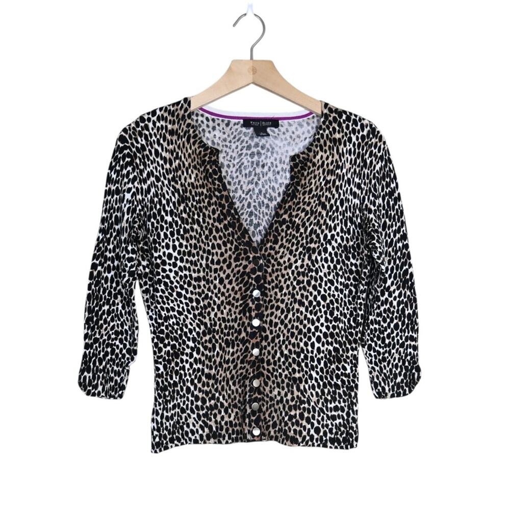 WHBM Women's S Leopard Print Snap Front Cardigan Sweater